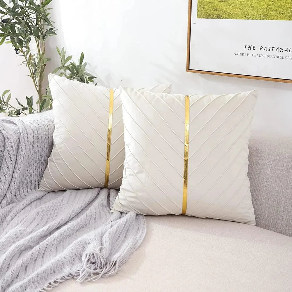 OpulentTouch - Coussins décoratifs plissés avec rayures dorées