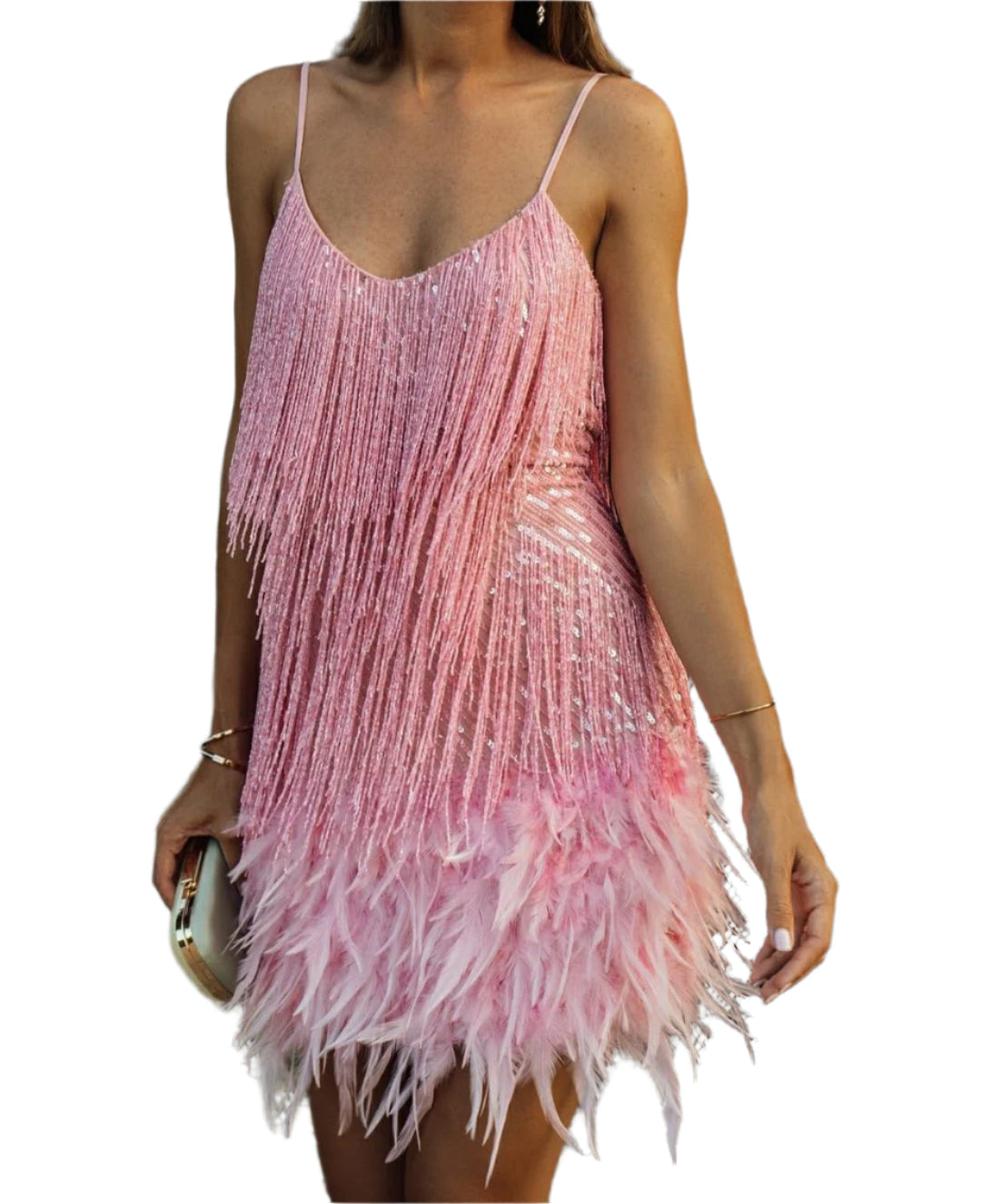 Franceska - Robe mini glamour avec franges et plumes