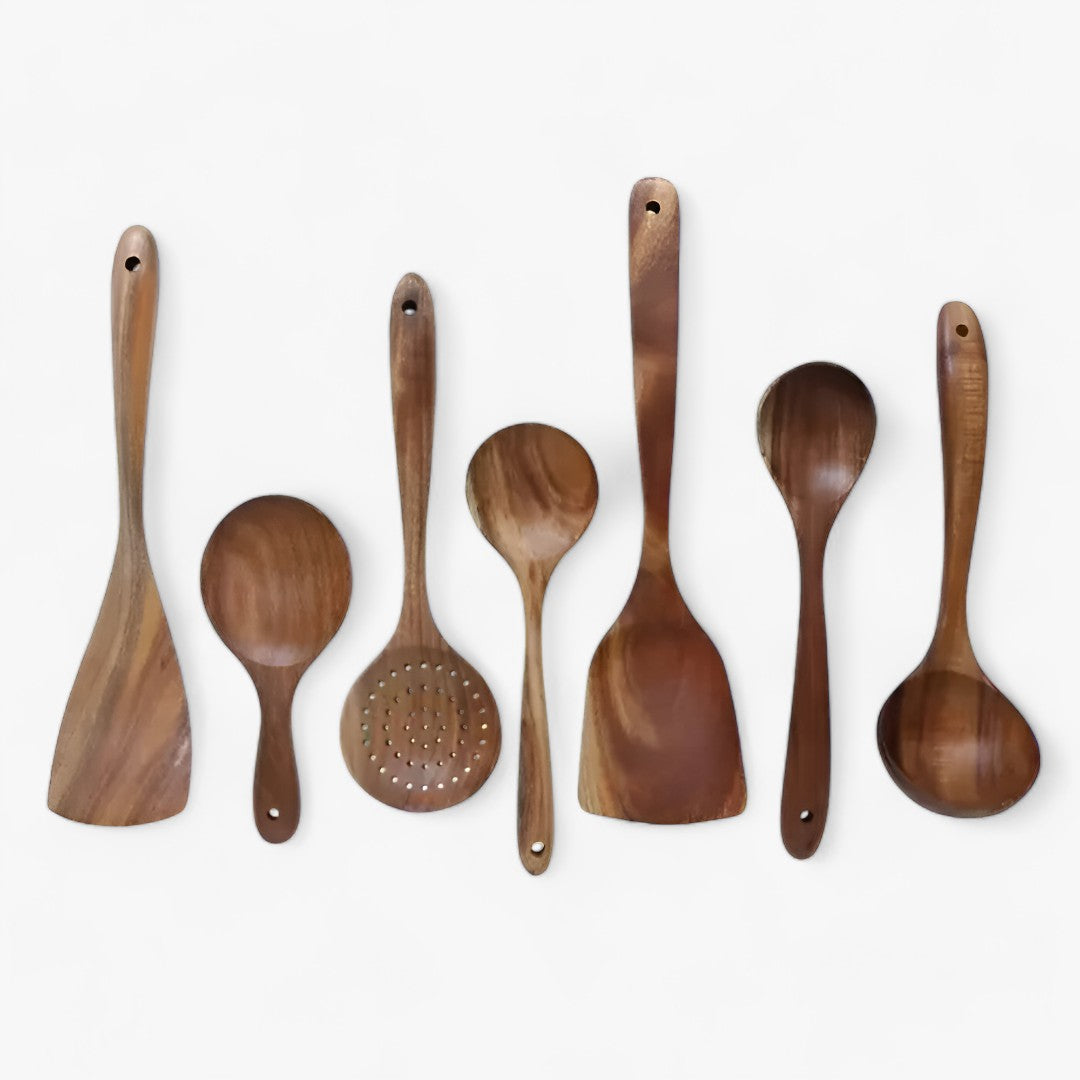 EcoWood - Ensemble d'ustensiles de cuisine en bois premium