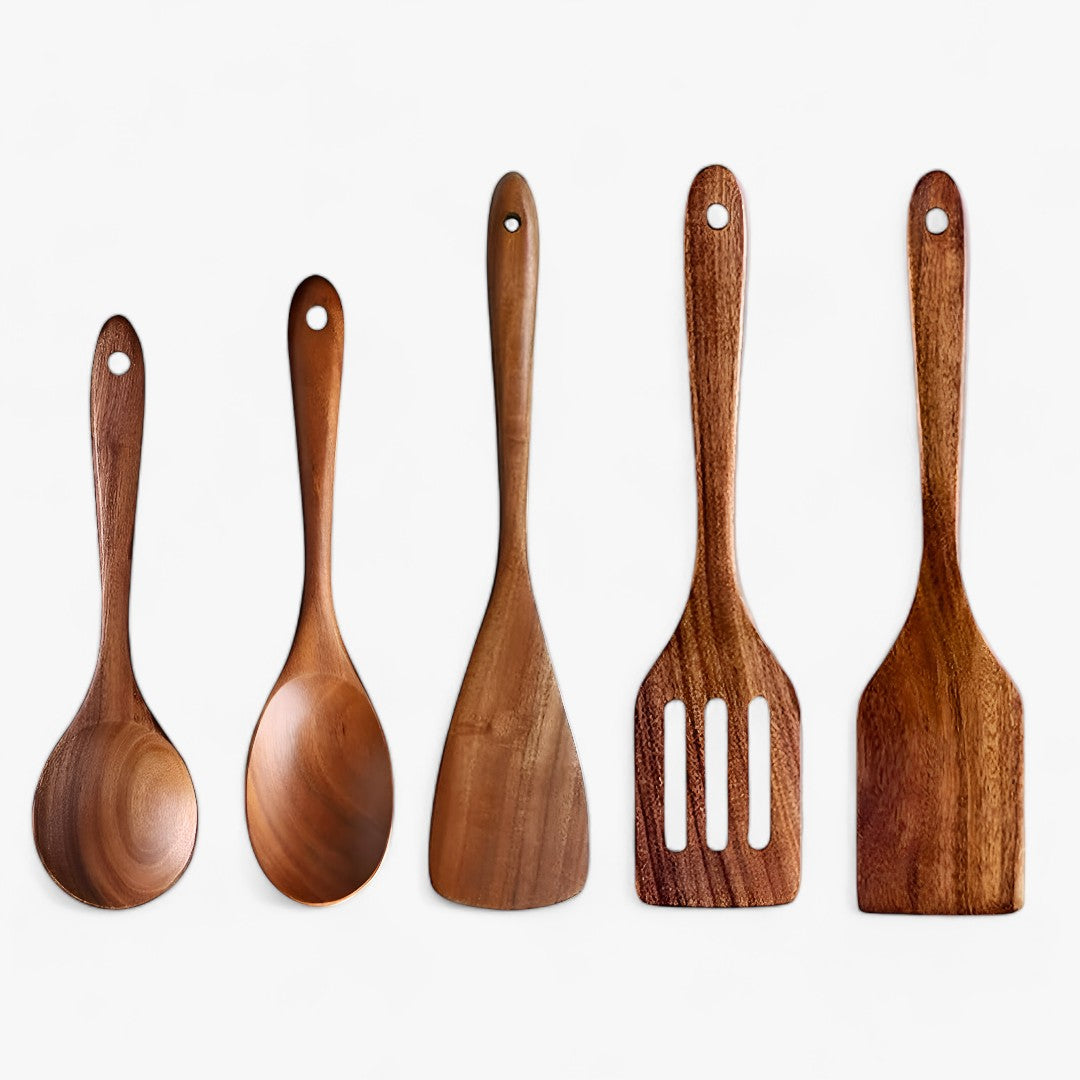 EcoWood - Ensemble d'ustensiles de cuisine en bois premium