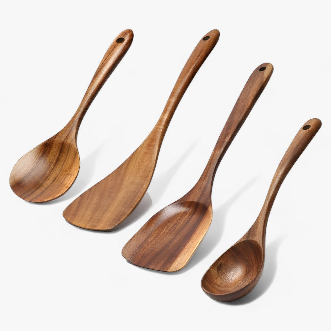 EcoWood - Ensemble d'ustensiles de cuisine en bois premium