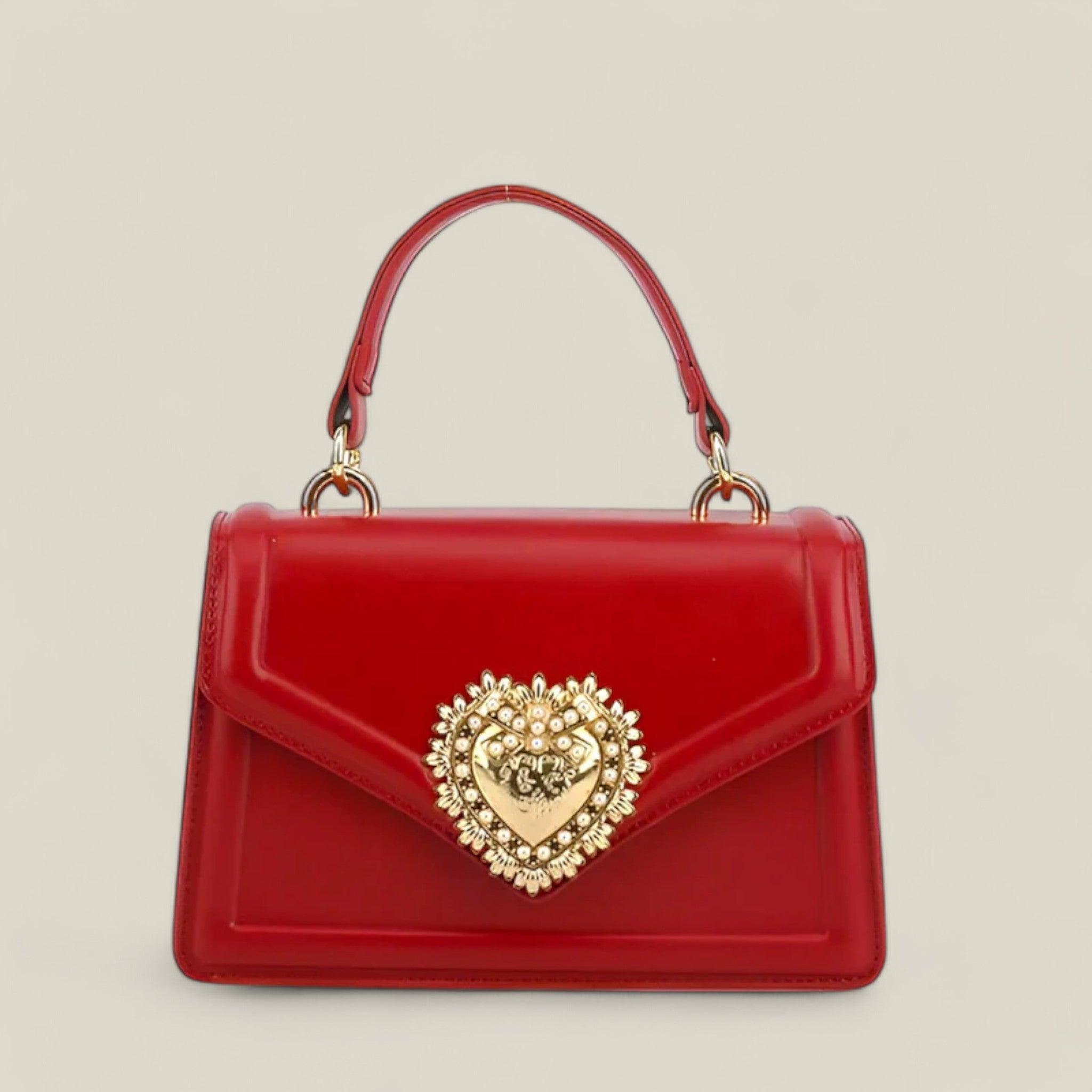 HeartLuxe - Sac à main élégant avec fermoir en forme de cœur orné