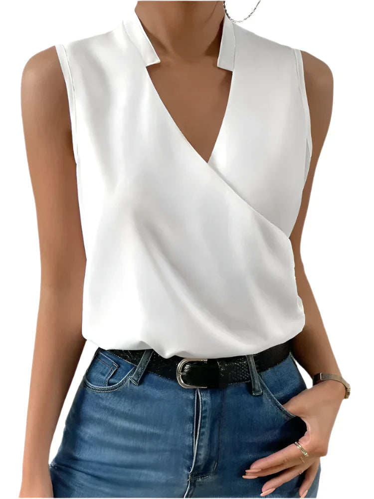 Janine - Blouse slimming et élégante sans manches avec col en V