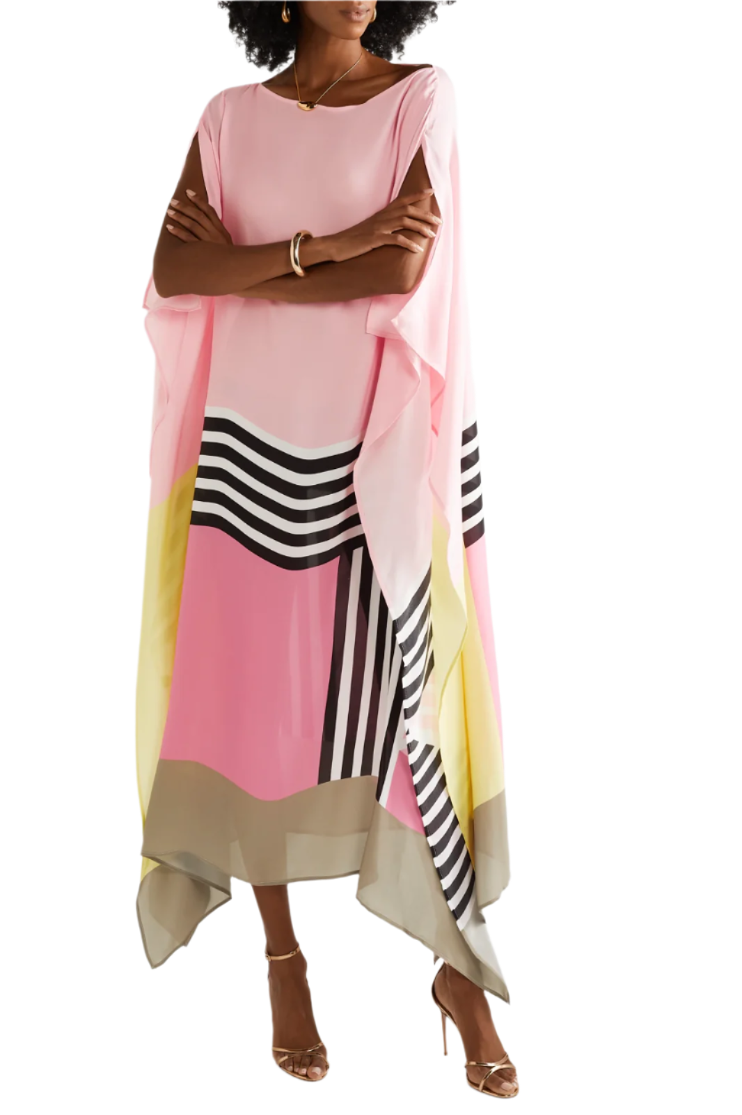 Cristy - Robe longue géométrique à manches cape