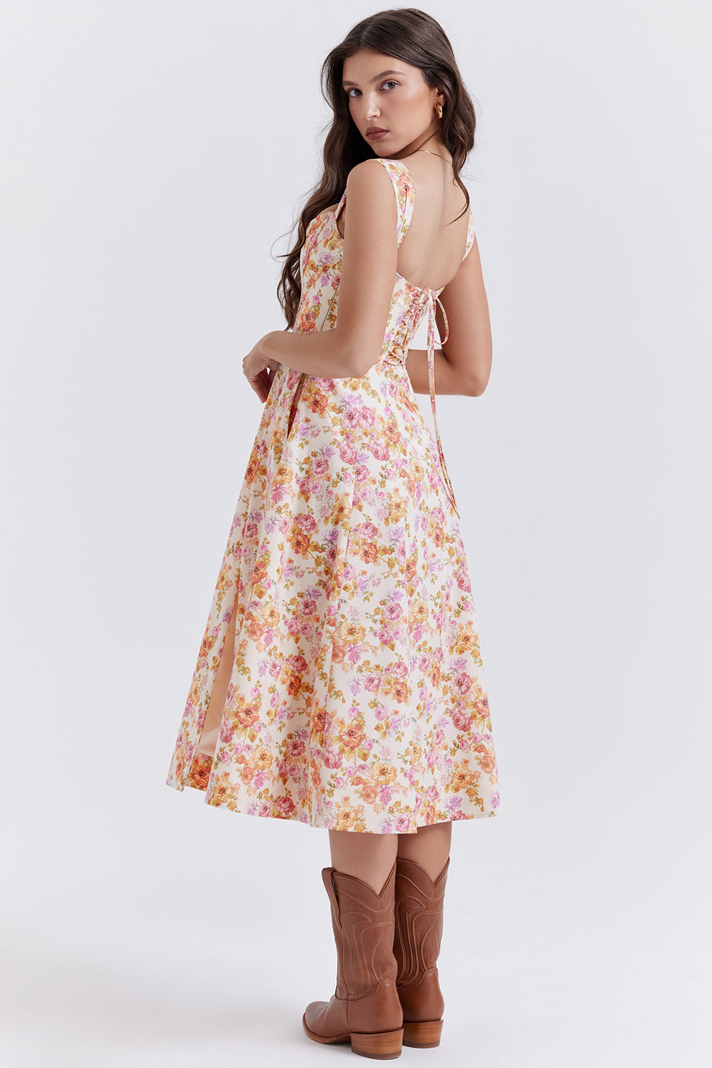 Nicole - Robe midi Sweetheart à bretelles florales