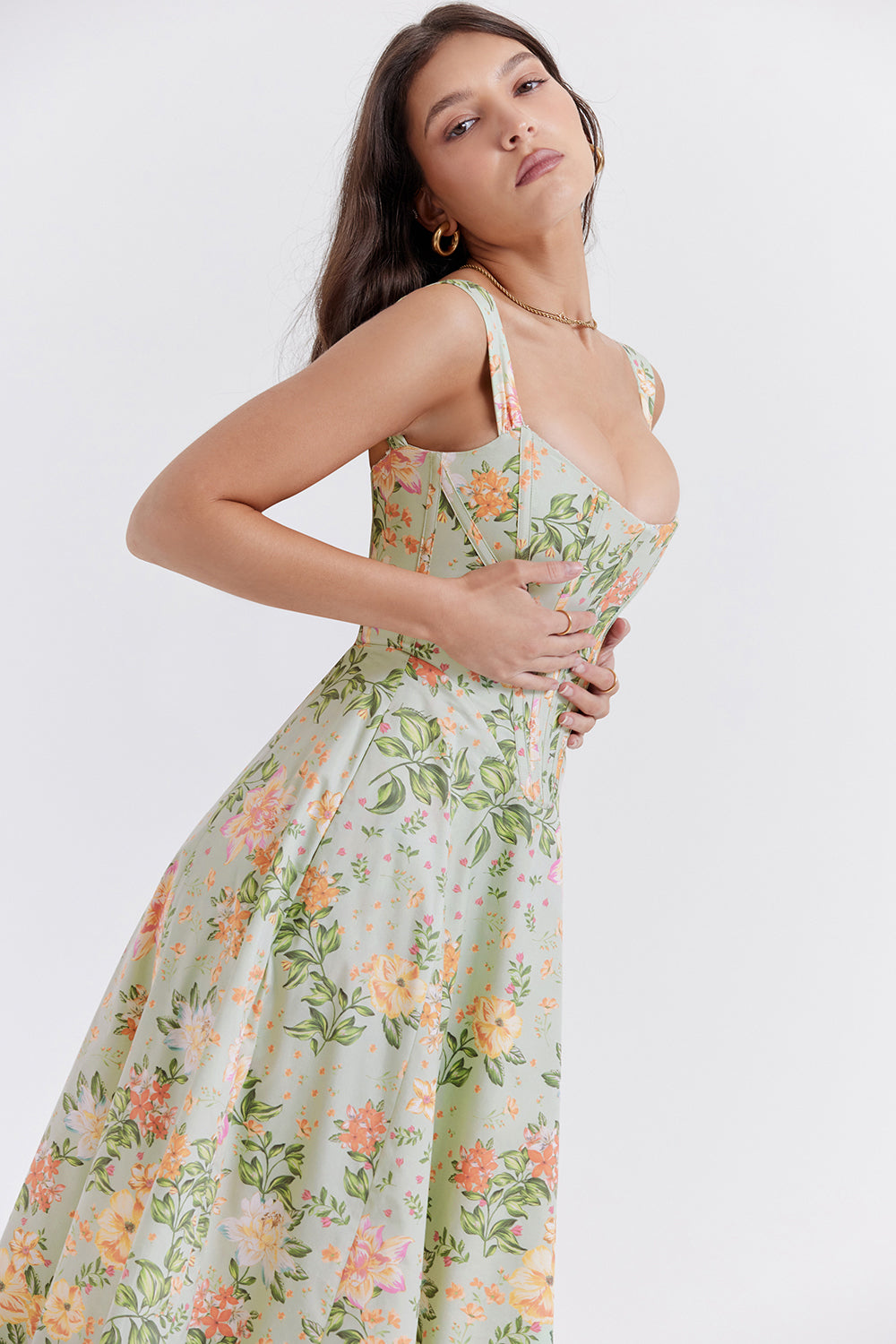Nicole - Robe midi Sweetheart à bretelles florales