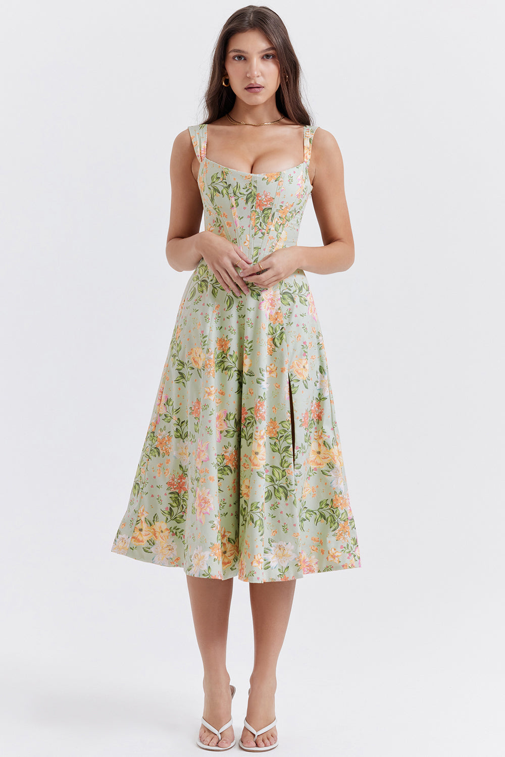 Nicole - Robe midi Sweetheart à bretelles florales