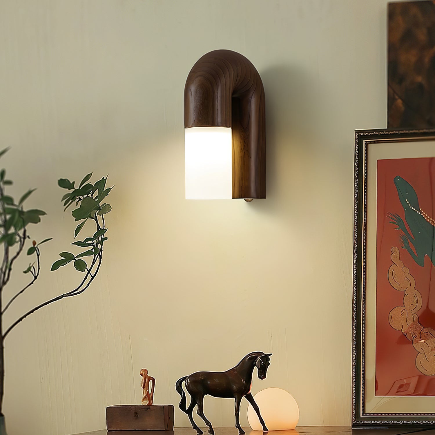LumeGlow - Belle lampe murale en bois avec diffuseur dépoli