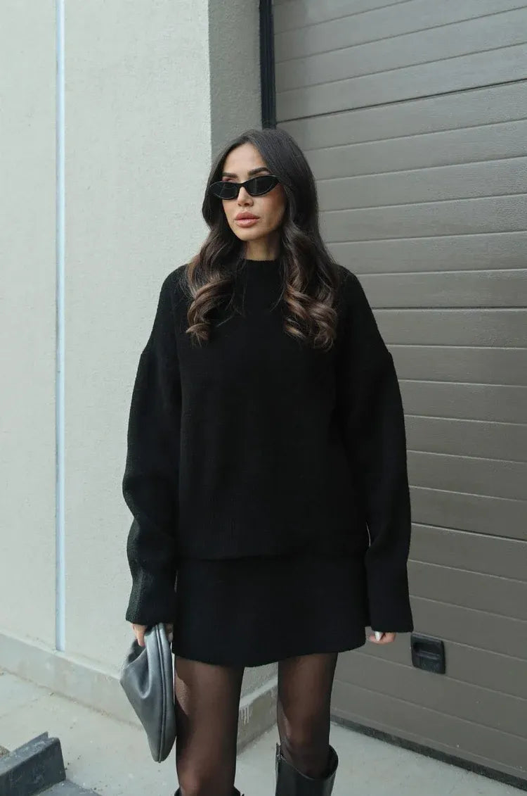 Celina - Pull en tricot à col rond et mini jupe, ensemble deux pièces