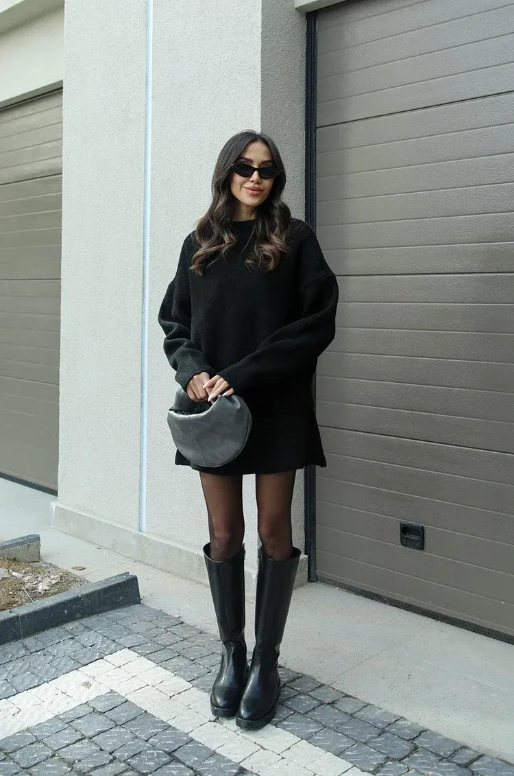 Celina - Pull en tricot à col rond et mini jupe, ensemble deux pièces