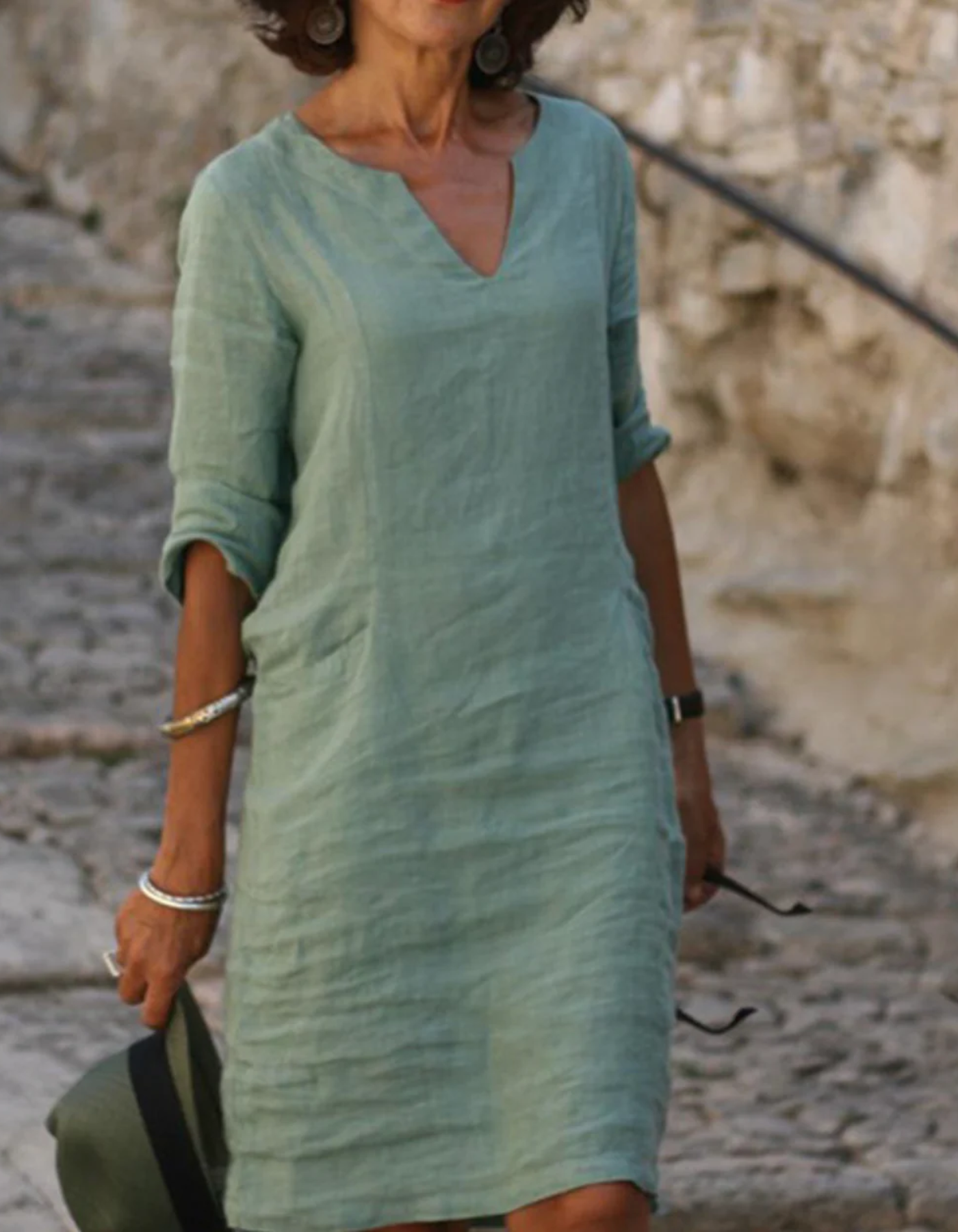 Ingrid - Robe tunique V-neck sans effort en lin