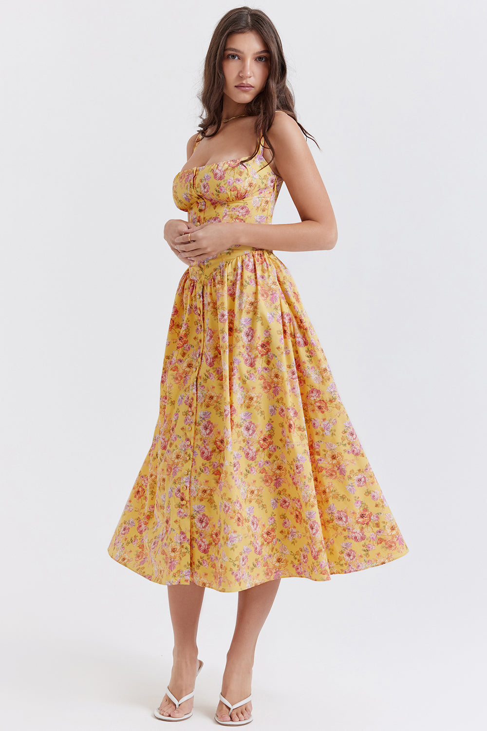Nicole - Robe midi Sweetheart à bretelles florales