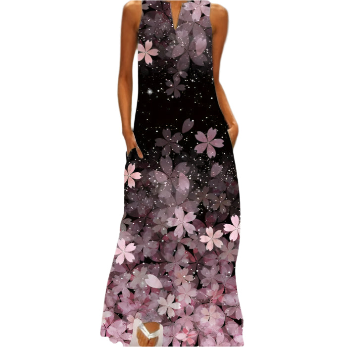 Elda - Robe maxi sans manches à fleurs avec poches