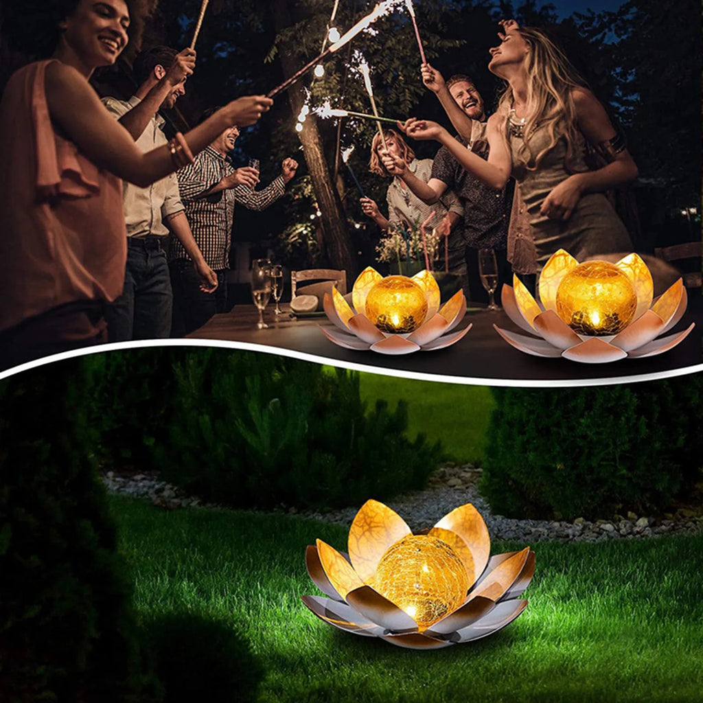 LumaLotus - Lotus lumineux solaire avec centre en verre crépitant